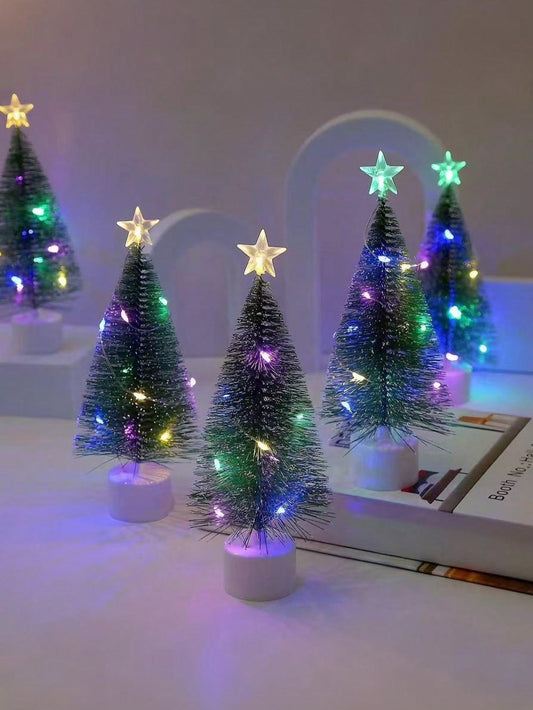 5Pcs-Mini Christmas Light Tree, Multi-Color Artificial Desktop Small Miniature Pine Christmas Tree, Bottle Brush Christmas Tree, Suitable for Indoor Desktop Christmas Decoration, for Christmas Decoration, Desktop Mini Christmas Tree, Indoor Christmas Decoration, Green Frosted Straw Christmas Decoration Tree.